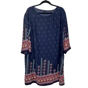 Bebop Be You Be Free Dress Plus Size Mini 3/4 Sleeve Diamond Aztec‎ Geo Print 2X